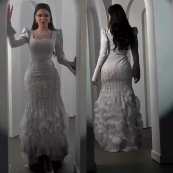 Sirène carrée en mousseline de soie, longueur au sol, biscuits personnalisés, mode de soirée