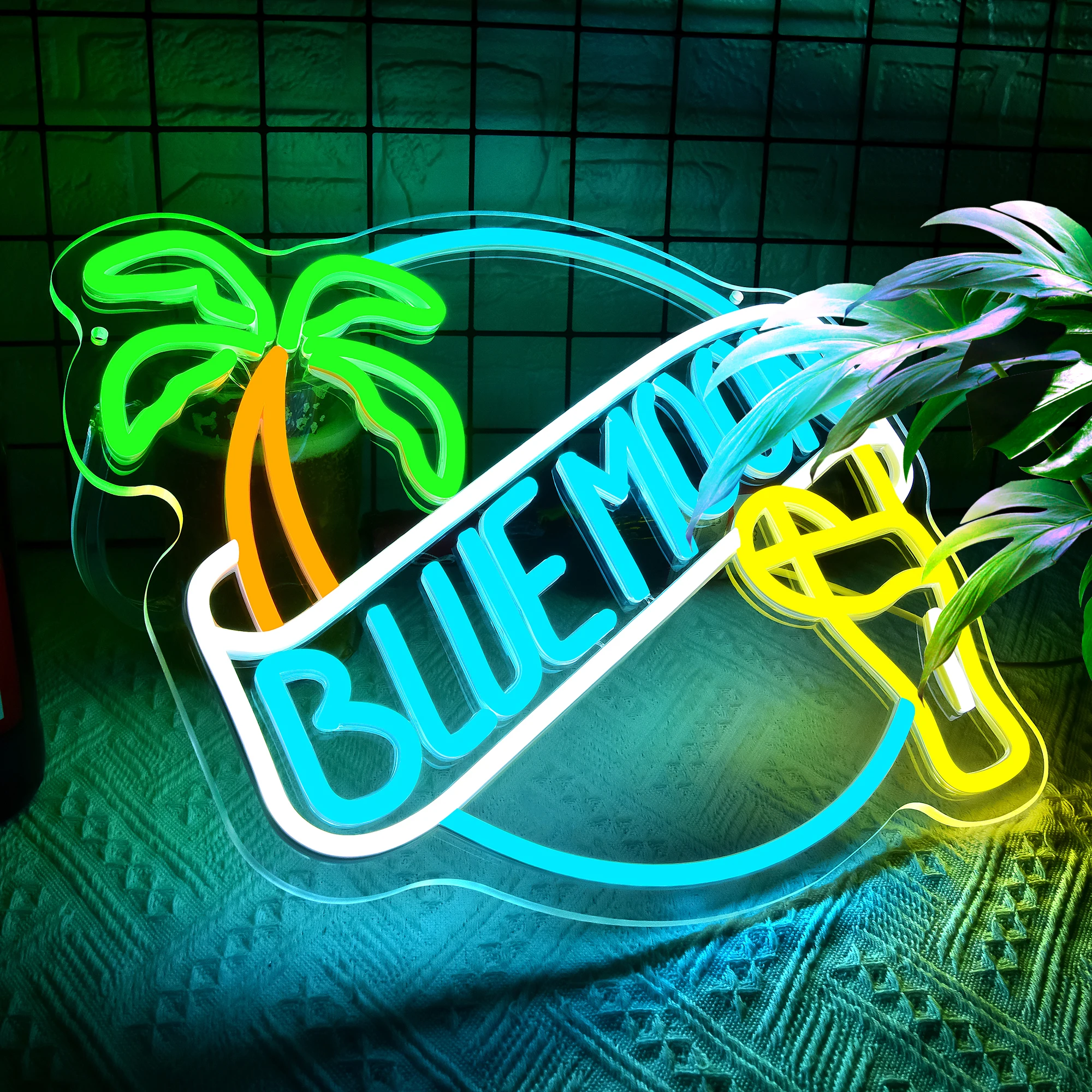 البيرة النيون لتزيين الحائط عكس الضوء النيون تضيء تسجيل للرجل الكهف الأزرق Led علامات الأعمال مناسبة لبار مخزن بيسترو #2