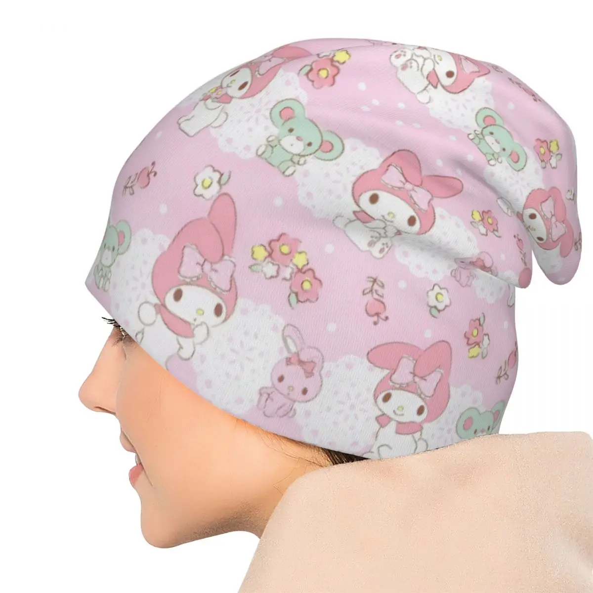 Kawaii My Melody Cartoon Skullies Beanies Hats Casual Men Women Street Caps Warm Dual-use Bonnet Hat