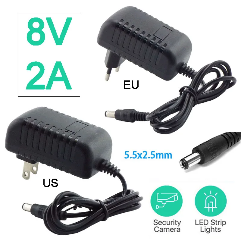 

8V 2A 2000ma Power Supply AC DC Adapter Converter Wall Charger 100-240V Led Transformer 8volt Switching Power Supplies E4