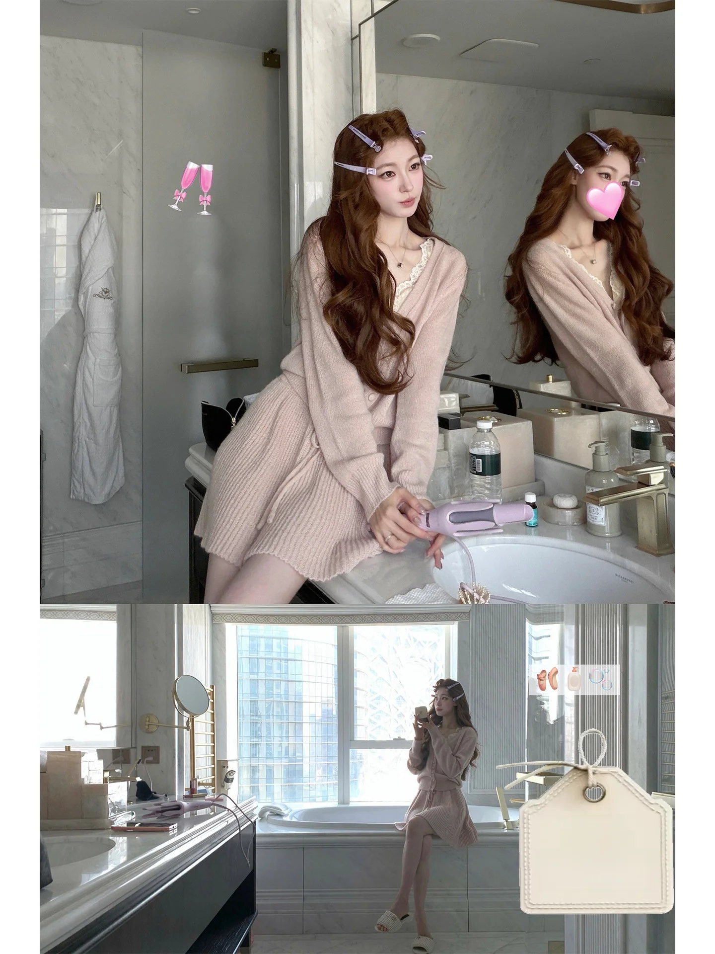 

SourceWithU Stberry Lover Beautiful Fade Pink Soft Woolen Knitted Sweater Set of 2 Gentle Women's Faion Autumn Spring