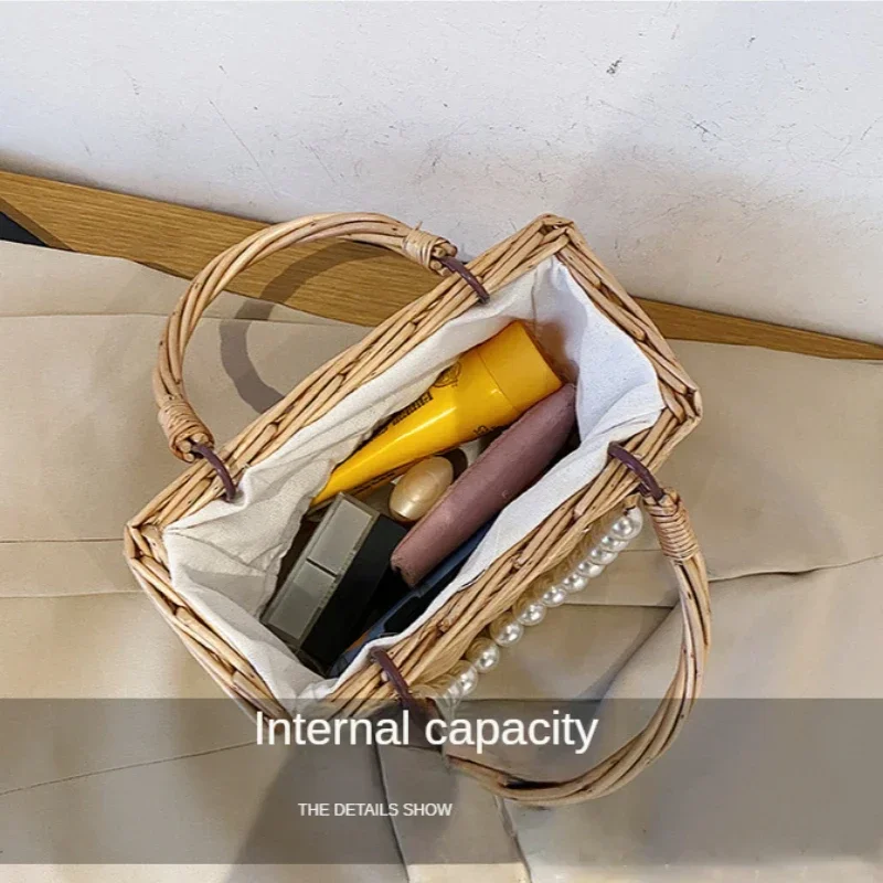 Straw Bags for Women Square Handbags Summer Rattan Shoulder Bags Handmade Knitted Storge Small Totes Bag 2024 New Fashion