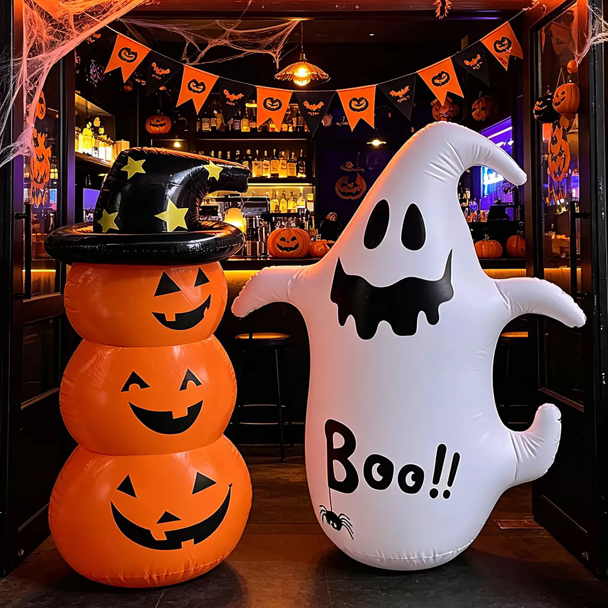Halloween Inflatable Standing Pumpkin Tumbler Wind‑proof Inflatable Pumpkin Ghost Horror Festival Ornament Party Decoration