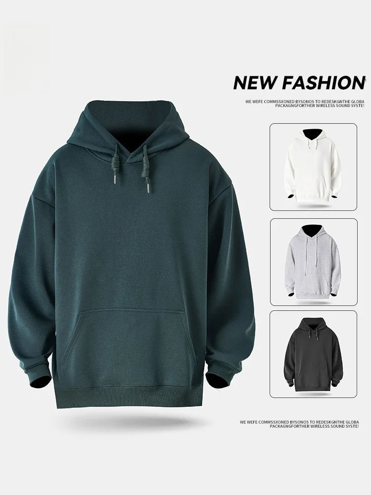 

Men's Basic Heavyweight Hoodie Silver Velvet Loose Fit Warm Winter Clothing Casual Youth Popular Cotton Polyester Blend