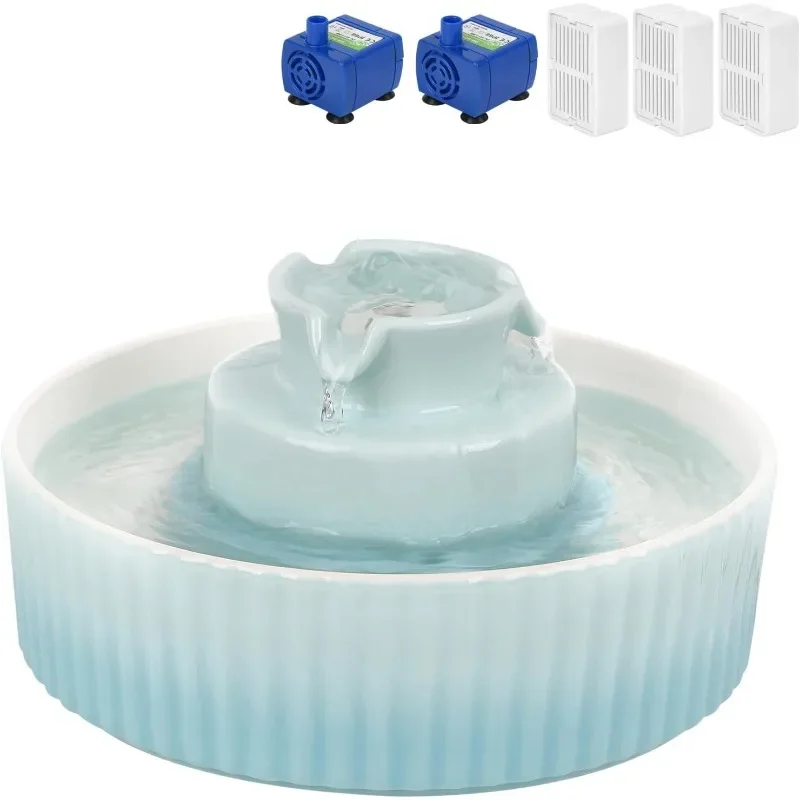 

Ceramic Cat Water Fountain, 2.1L/71oz Automatic Pet Water Fountain, 3 Filters and 2 Pumps Included, Cat Fountain Ideal for Cats,