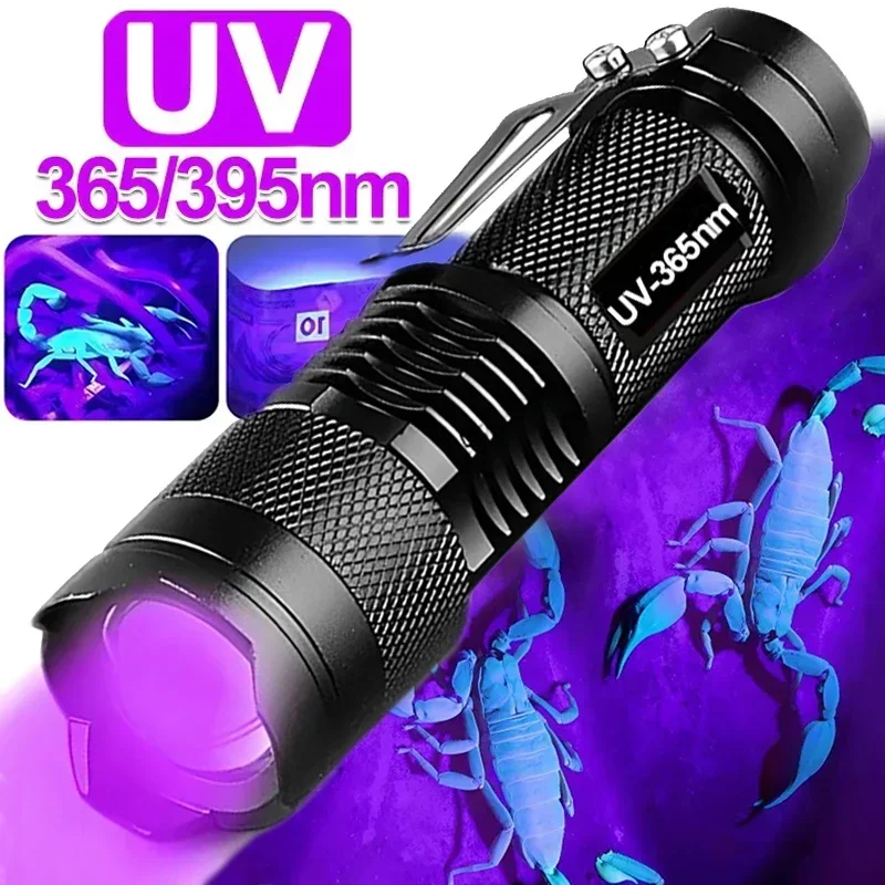 365/395nm UV Flashlight Zoomable Ultra Violet Torch Ultraviolet Lights for Pet Urine Stains Scorpions Fluorescent Agent Detector