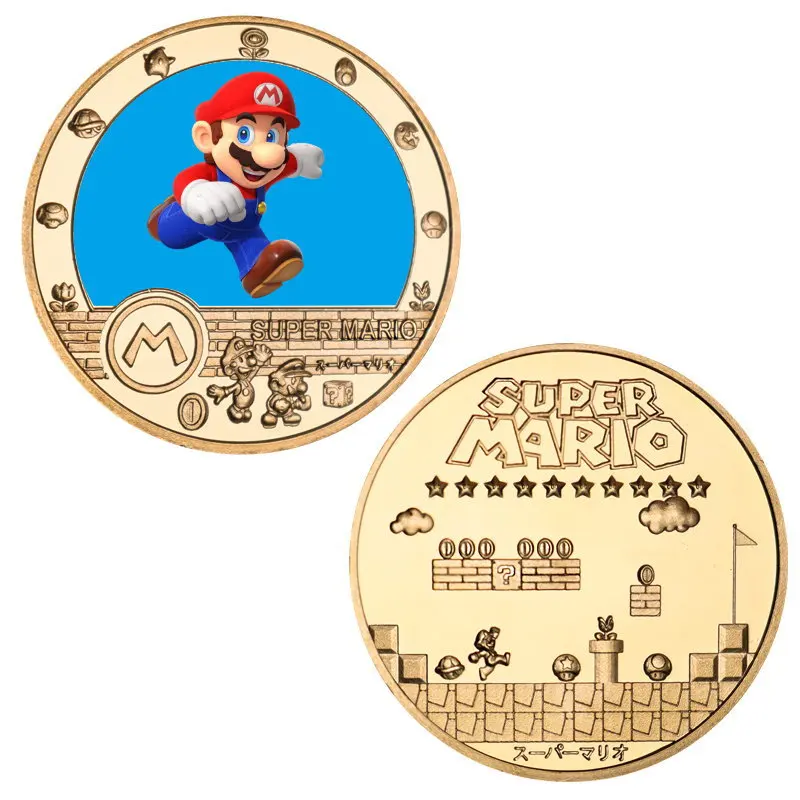 Super Mario Commemorative Coin Toy Mario Anime Peripheral Gold-plated Badge Cartoon Commemorative Coin Kids Collection Toy Gift