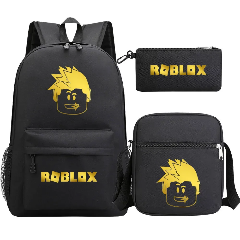 NEW Golden Three-piece ROBLOX Game Surrounding Teenagers Primary and Middle School Students Schoolbag Male and Female Backpack