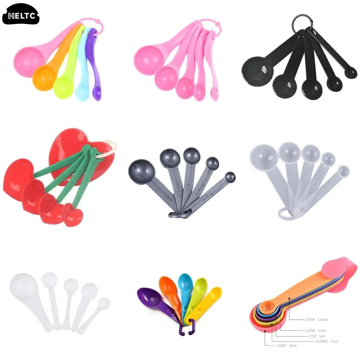 1/5PC Home Measuring Spoon Set Double Scale Measuring Spoon Ml/g Cake Baking Flour Measuring Cups Pink Plastic Measuring Spoon