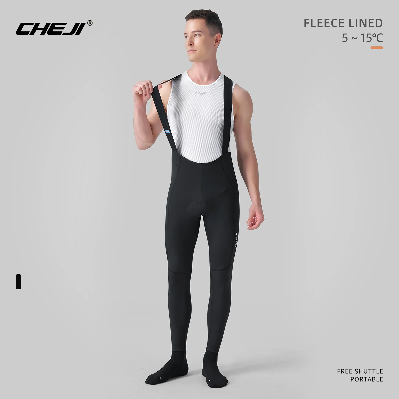 Cheji Autumn/Winter cycling pants bib, fleece warm, black pants, high density Belgian sponge pant pad, high quality