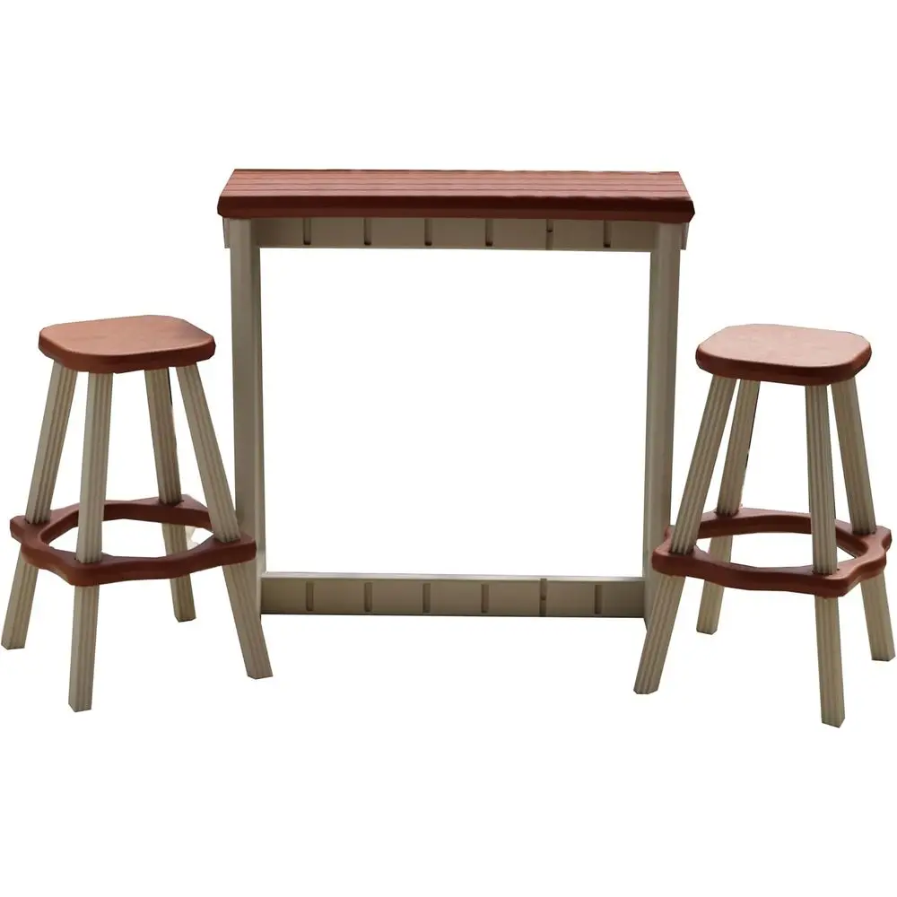

Weatherproof Patio Bar Set with 2 Redwood & Warm Grey Barstools, Easy Assembly, Made in USA