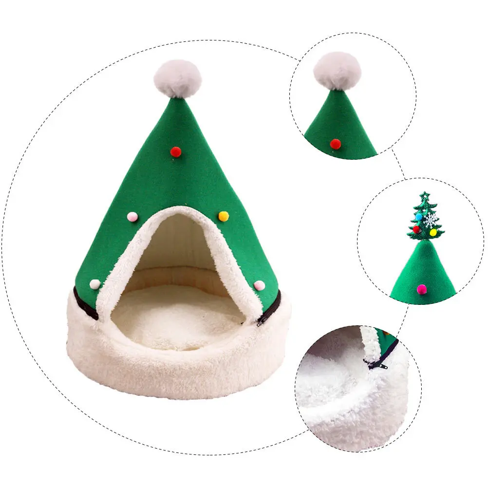 

1pc Christmas Tree Dog Bed Cat Nest Mat Pet Tent Cave For Small Pets Puppy Hedgehog Mouse Pig Xmas Washable Windproof