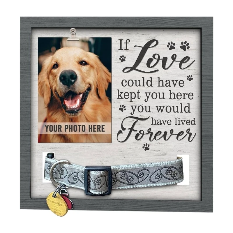 Loving Message Photo Frame Pet Memorial Pictures Frame with Collar Clip for Dog Cats Lover Gift Desktops Pictures Stand