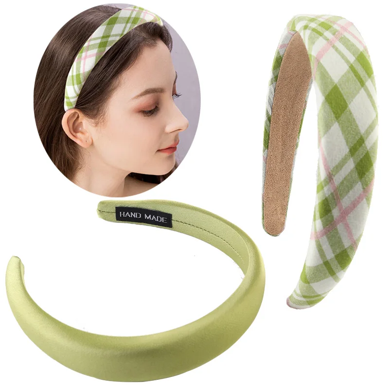 

2PCS Women Classic Green Strip Hair Hoop Vintage Sponge Hairband Headwear Girls Solid Color Headband Hair Accessories