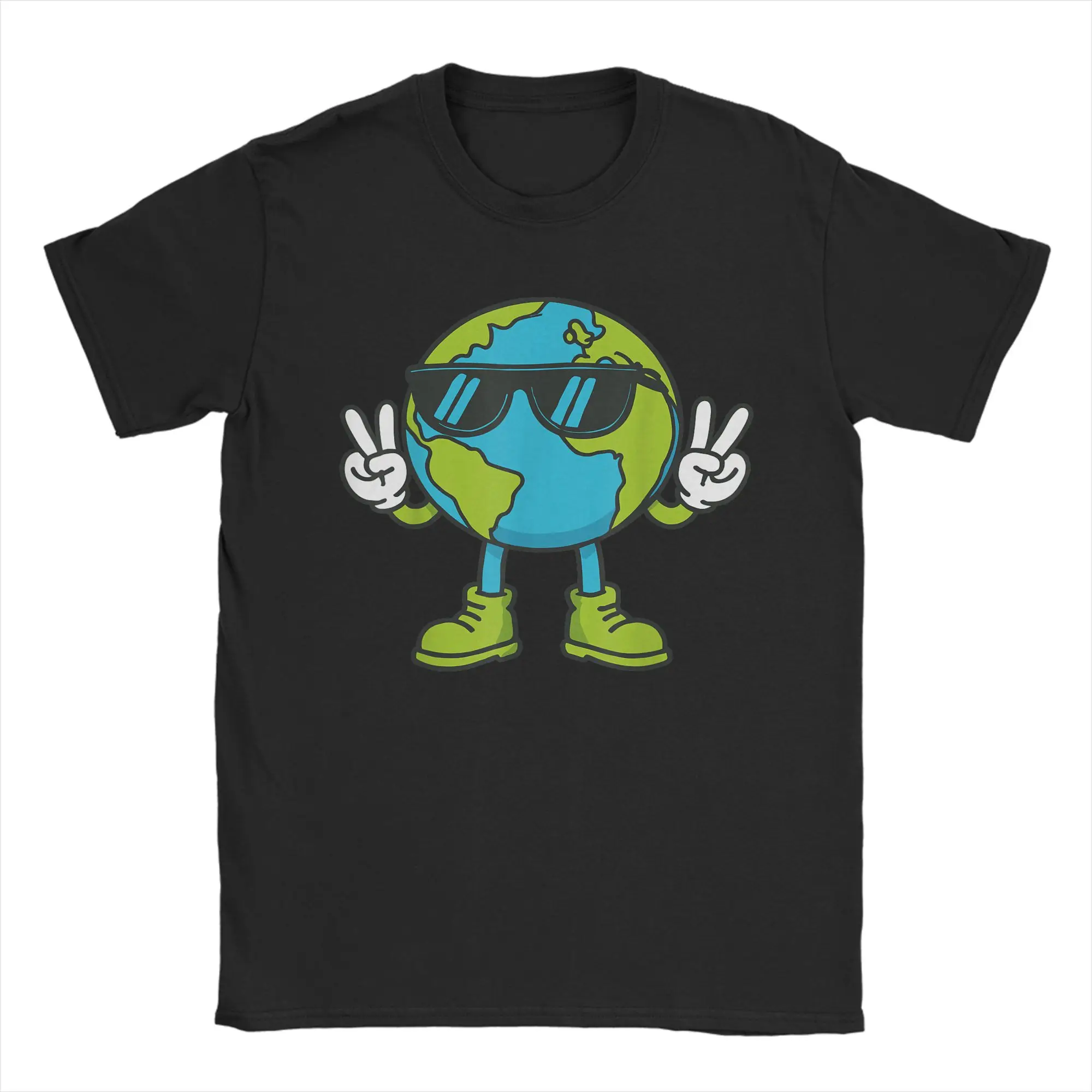 Earth Love Power Peace World T-Shirts for Men  Novelty Cotton Tee Shirt Crewneck Short Sleeve T Shirt Gift Idea Clothes