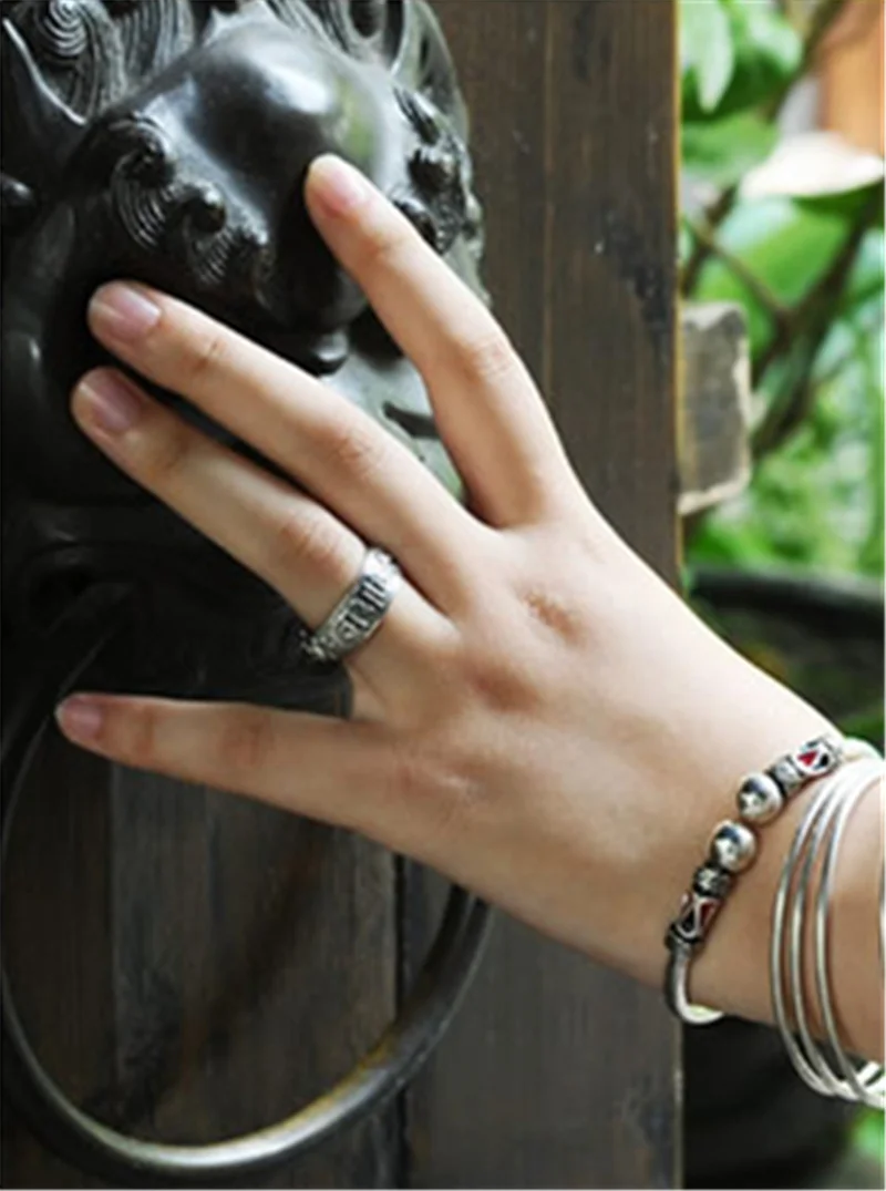 Trendy 925 Sterling Silver Ring For Women Men Jewelry Vintage Sanskrit Buddhist Scriptures Ring Female Male Finger Accessories view 2