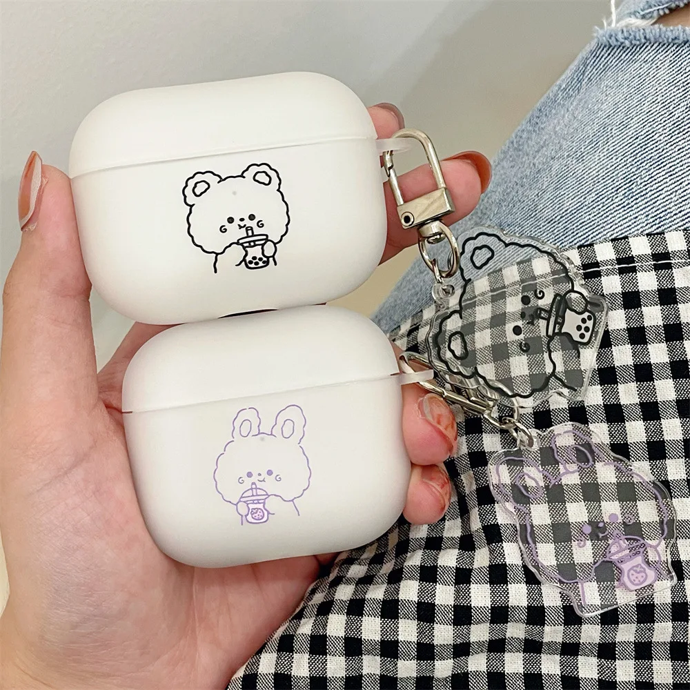 Casing AirPods 1 2 3 Matte kartun lucu, Earphone Bluetooth nirkabel, PENUTUP UNTUK Apple airpods Pro 2nd, casing Funda dengan gantungan kunci