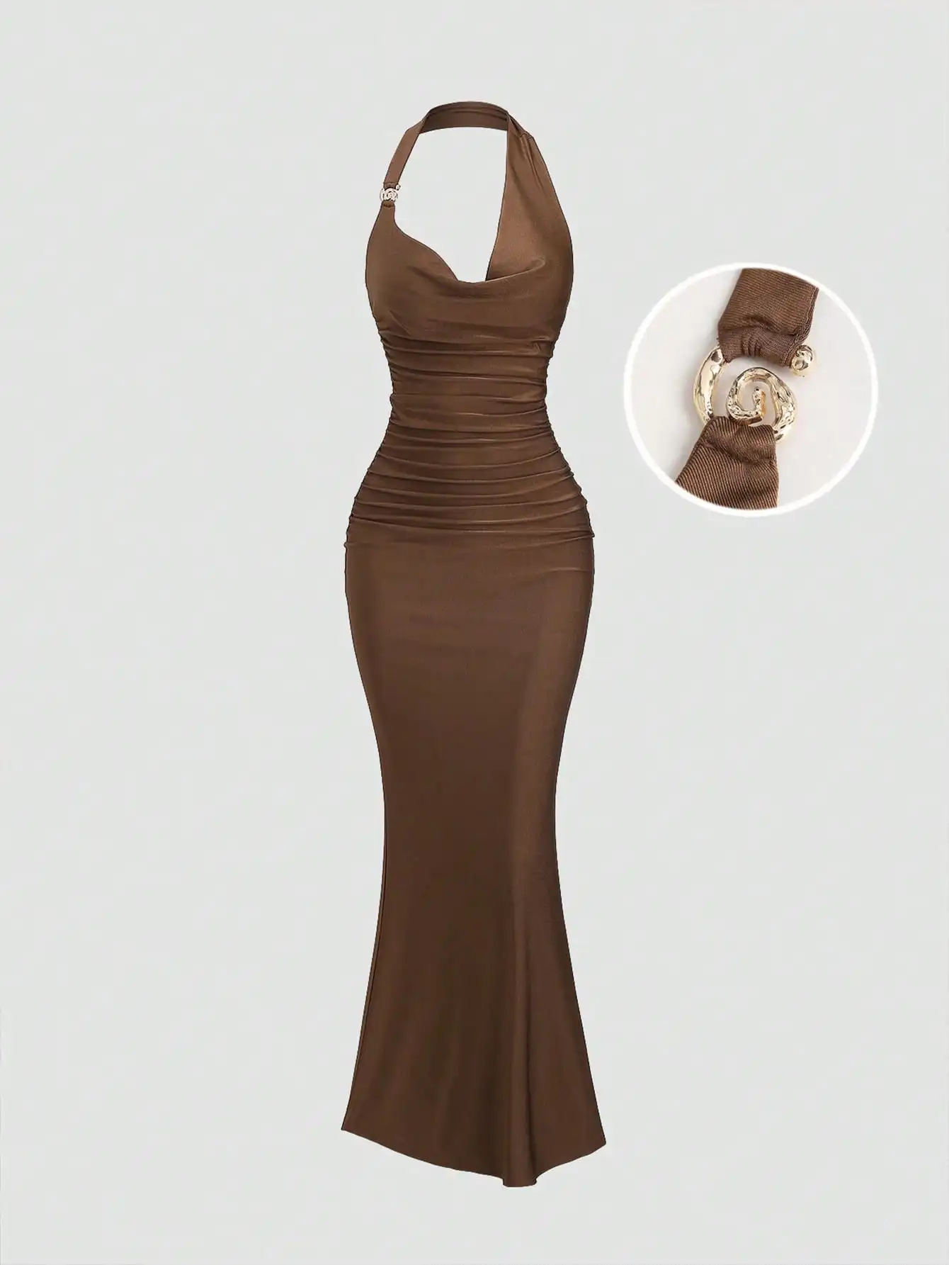 

Sweetra Sexy Spaghetti Strap Solid Color Slim Fit Vintage Style High Quality Belted Dress For Women