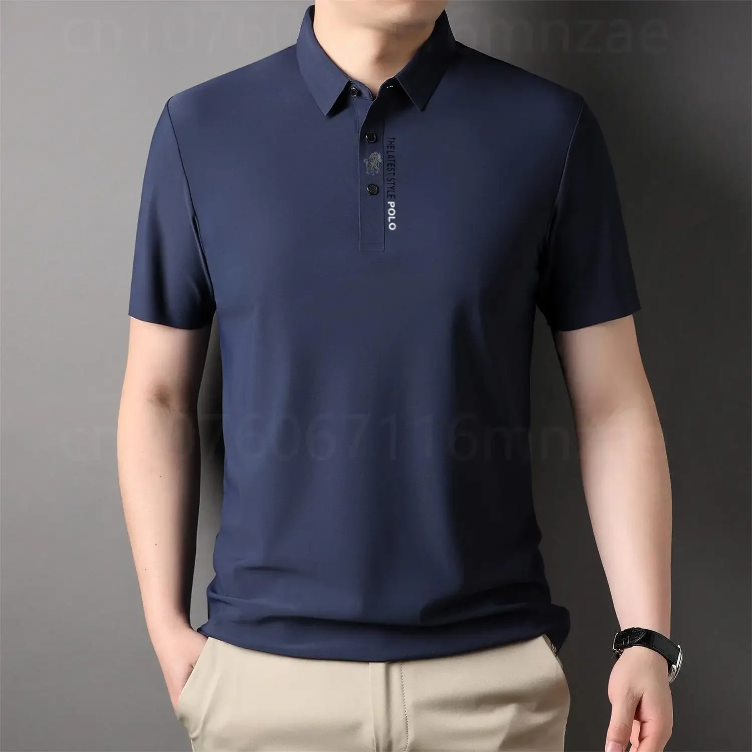 Brand High-End Summer Business Quality Short Sleeved Polo Shirt 2024 Men Trend Casual No Trace Printing Ice Silk Soft Breathable