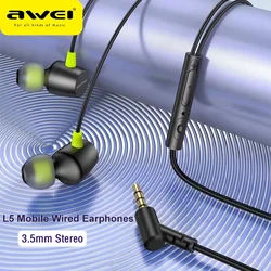 Awei L5-auriculares intrauditivos deportivos con micrófono, cascos con Cable Mini estéreo de 3,5mm, con Cable trenzado para teléfono, venta al por mayor