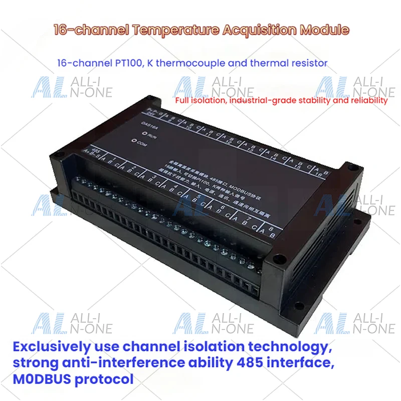 16-channel Temperature Acquisition Module Pt100, K Thermocouple Thermal Resistor Dual-purpose RS485 Interface MODBUS Protocol