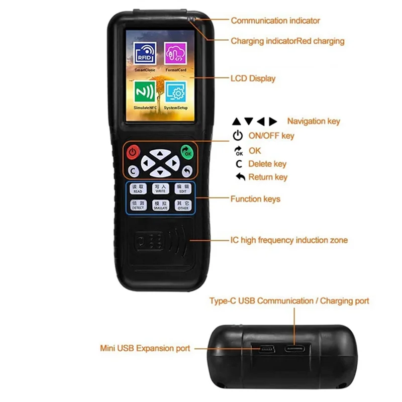 B24B X100 RFID NFC Smart Card Reader Writer +5XT5577 Keychain RFID Duplicator ID IC Card Programmer Encrypted Key Copier