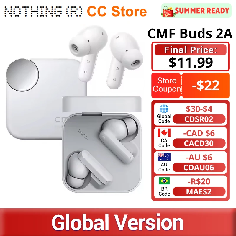 

Global Version CMF by Nothing Buds 2A In-Ear Wireless 12.4mm Driver 42dB ANC 4HD Mics Long Battery Life Low Delay Bluetooth 5.4