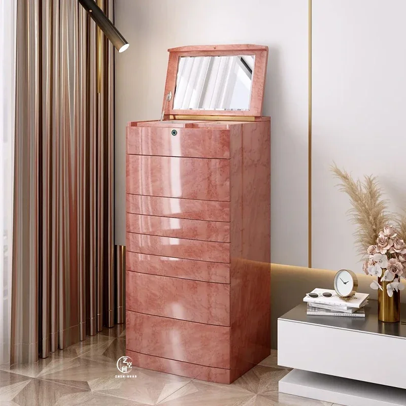 Fingerprint Lock Jewelry Cabinet Modern Designer Luxury Villa Bedroom Home Solid Wood Jewelry Storage Cabinet with Mirror