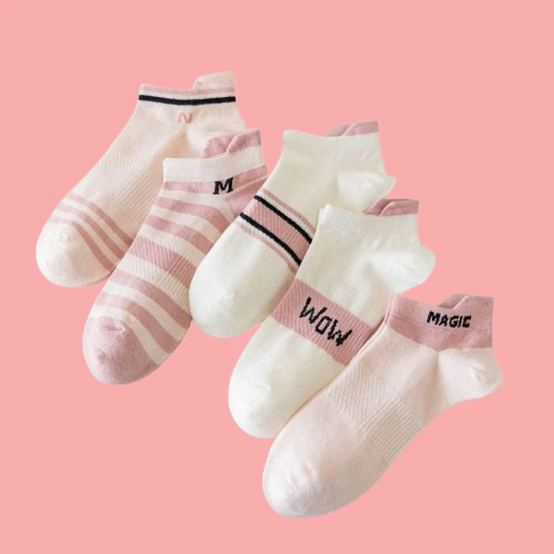 5/10 Pairs Summer Thin Waisted Non-slip Shallow Mouth No-drop Heel Boat Socks Cute Sports Short-tube Cotton Casual Socks