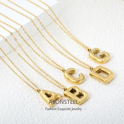 ASONSTEEL Stainless Steel Bubble 26 Letter Pendant Necklace For Women 18K Golden Plated Initial Link Chians Necklaces Birthday