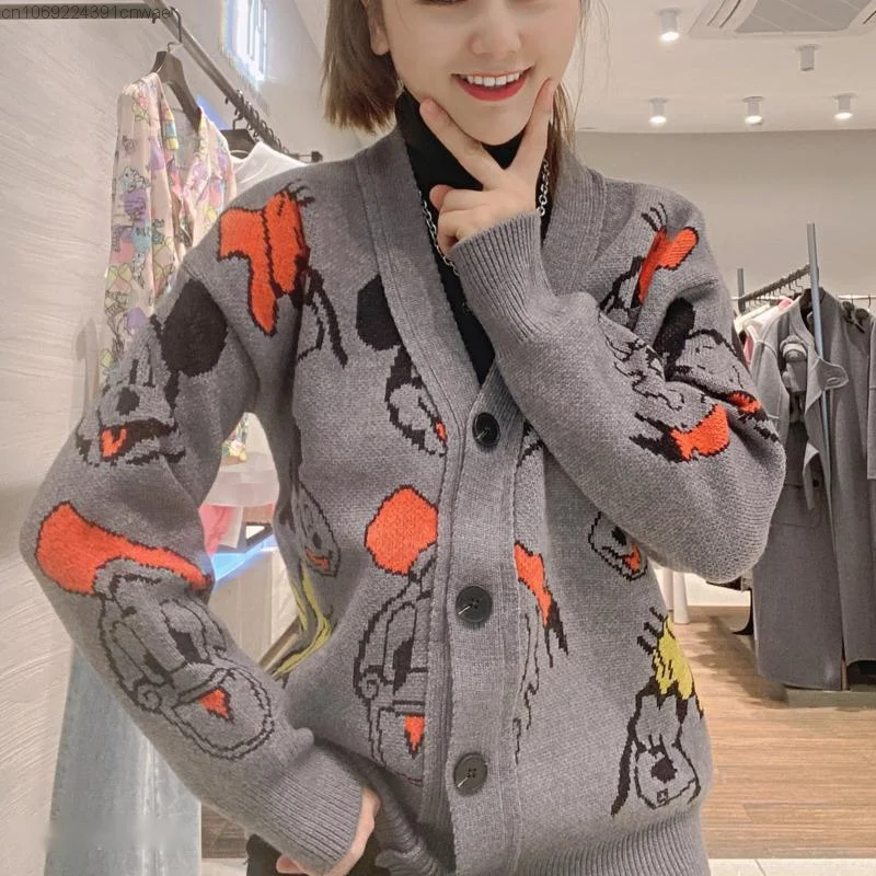 Disney Mickey Mouse Cardigan Sweater For Women New In Korean Style Fashion Chic Fall Winter Knit Clothes Female Kawaii Anime Top