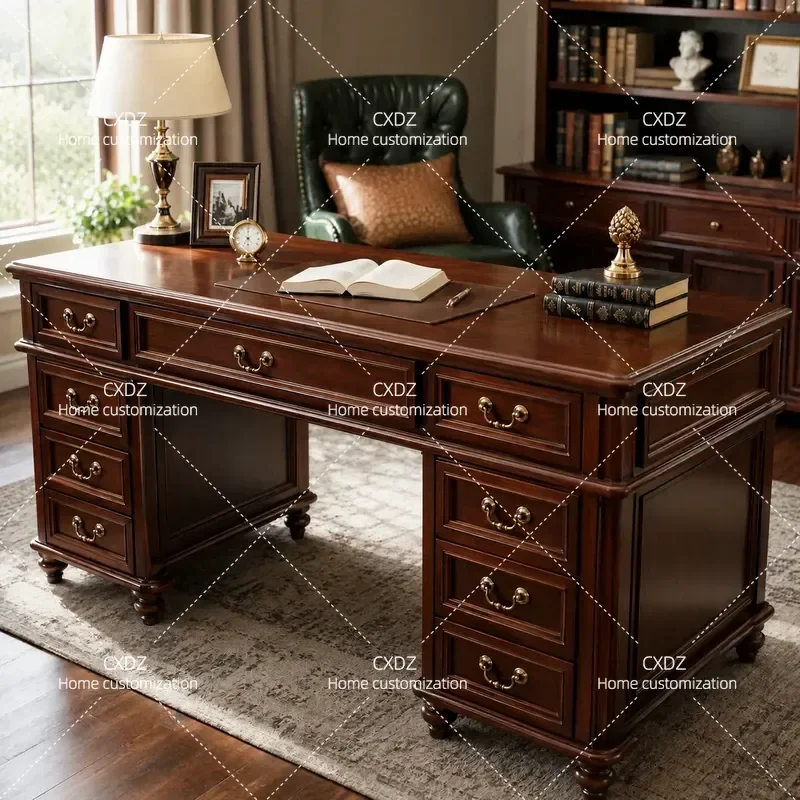 1.2 1.3 1.4 1.6m American Style Large Study Desk Pure Solid Wood Walnut Home Office Table