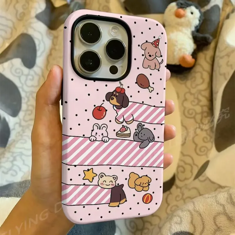 Stylish Polka Dot Dachshund Phone Case for IPhone 17 16 15 14 13 12 11 X XS XR  Air Pro Max Plus Luxury Double-layer Back Cover