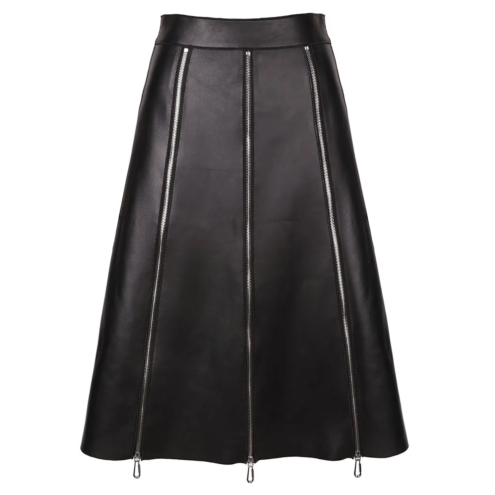 High Waist Long Skirts Ladies 2022 Autumn New A-Line Zippers Side Real Leather Skirts Women