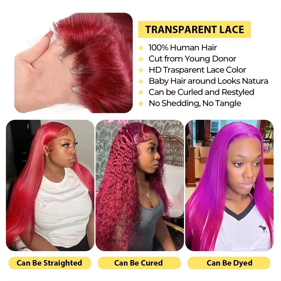 200% الكثافة 16-32 بوصة 99J خصلات الشعر المستعار الإنسان الملون الجسم موجة بورجوندي 13x4 HD الدانتيل الشفاف الباروكات الأمامية للنساء للبيع