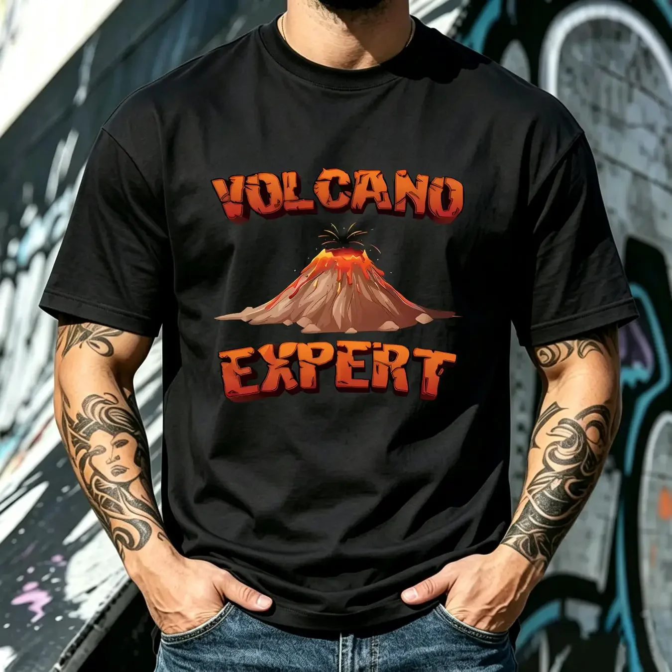 washed T Shirt Volcano Expert Funny Volano With Lava Geologist  vintage Washed Breathable Versatile Casual Stylish