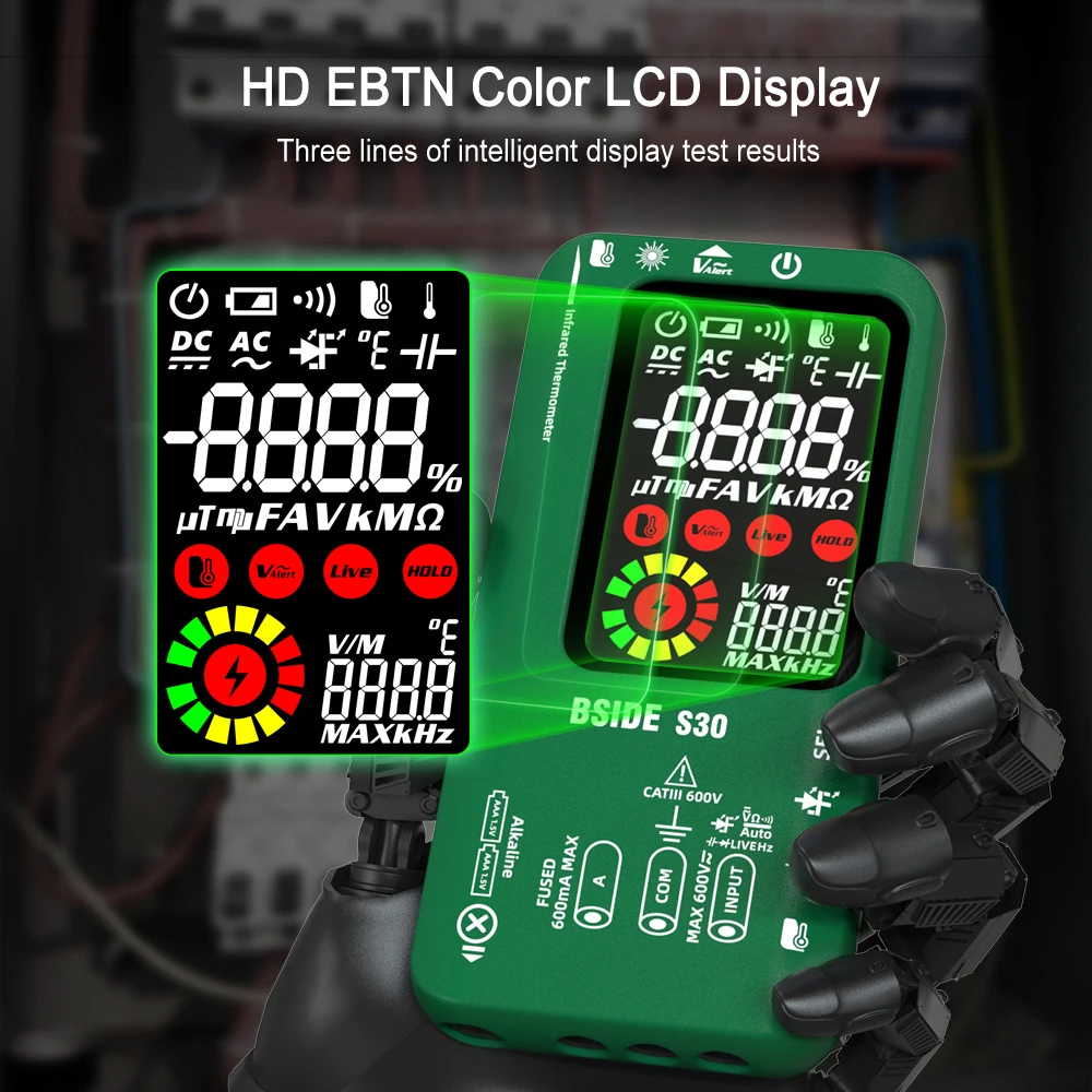 BSIDE Digital Multimeter Smart Infrared Temperature 15V Diode LED Tester True RMS 9999 DC AC Voltage Rechargeable Multiteter DMM