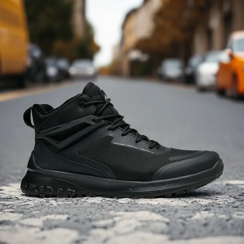 High Top Mesh Leather Shoes Men Athletic Design Stylish Sneaker Hiking Boots Outdoor Camping Hunting Walking Business Streetwear