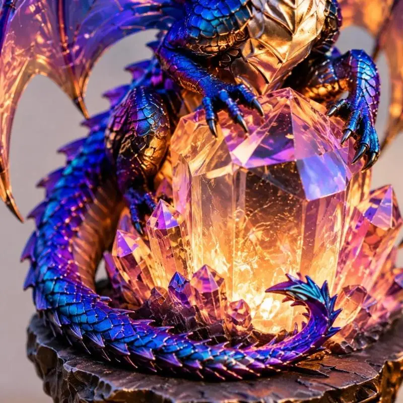 Dragon Garden Stake Lamp, Resin Fantasy Yard Statue with Crystal Center Light, Integrated LED Accent for Lawn, Flower Bed 87HA
