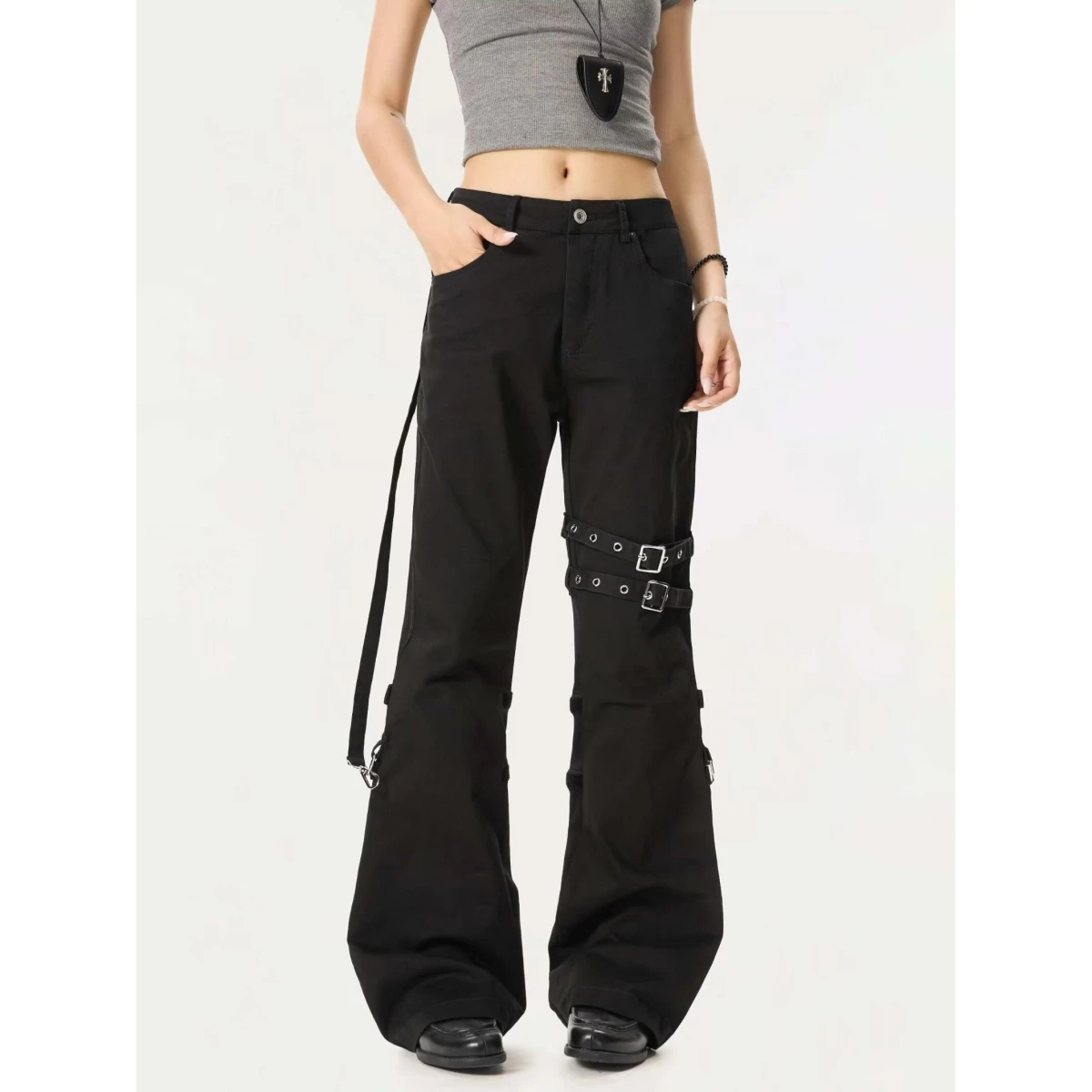 

Джинсы Bla Bell Bot ex Magic Tape с дизайном талии, повседневная рабочая одежда, свободная посадка для подростков, весенний сезон, полиэстер...