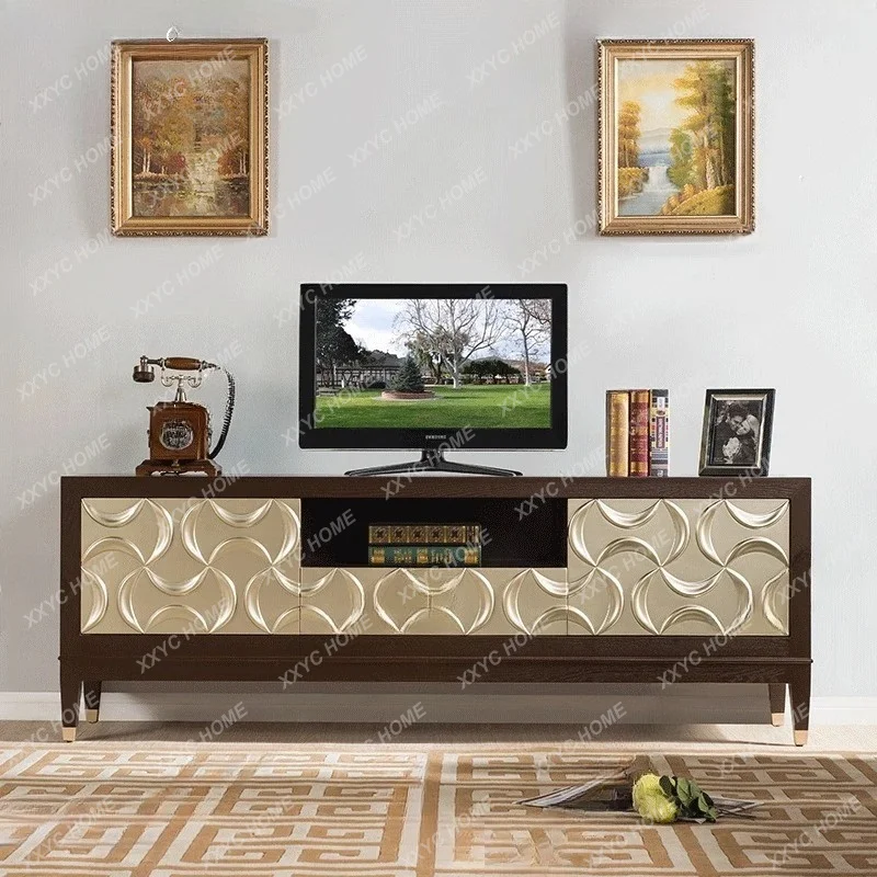 XX solid wood TV cabinet, small apartment living room, neoclassical carved audio-visual cabinet