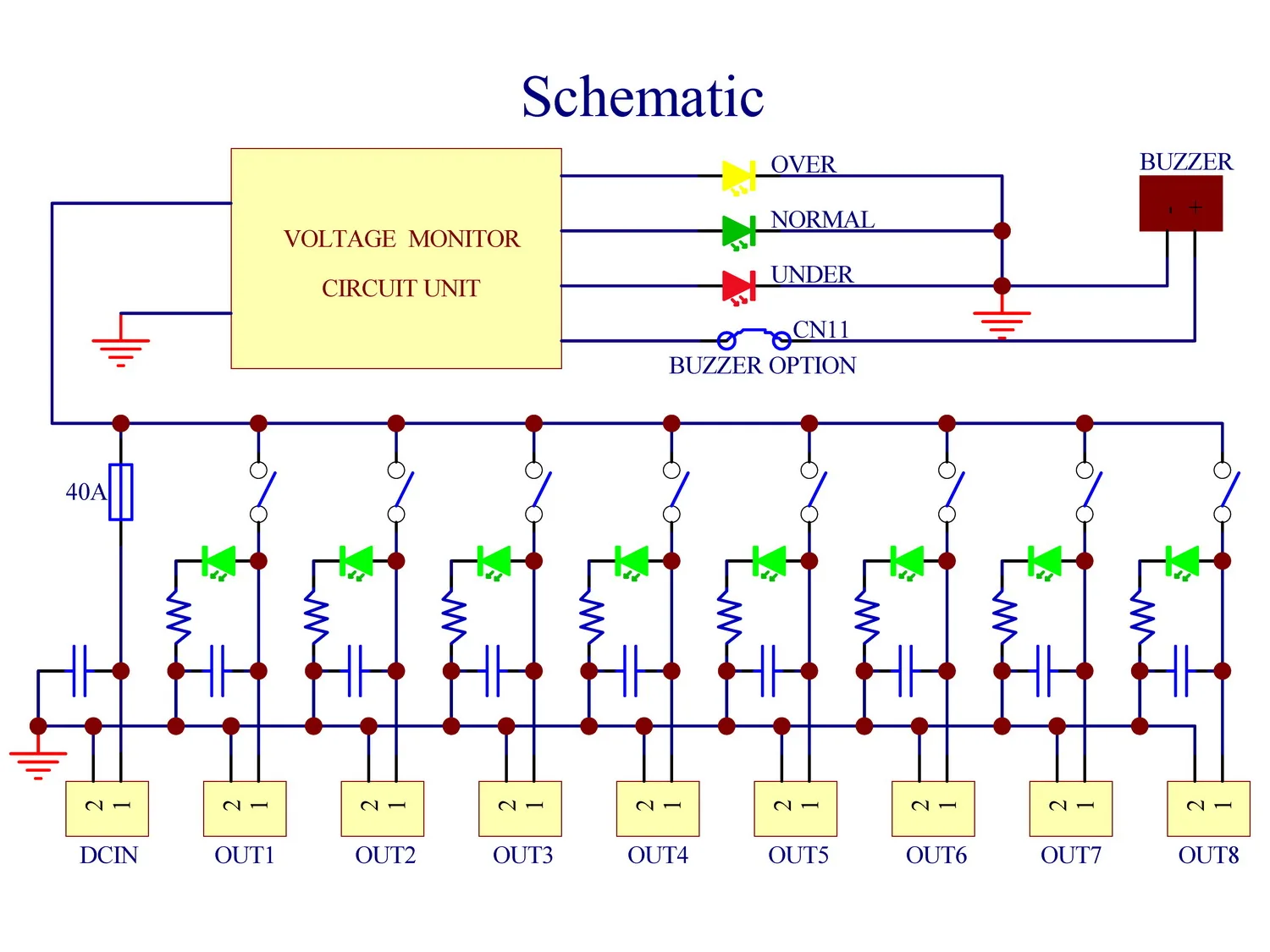 8 Channel Anderson Powerpole Connector Power Splitter Distributor Source Strip, with 8 Independent Control Switches