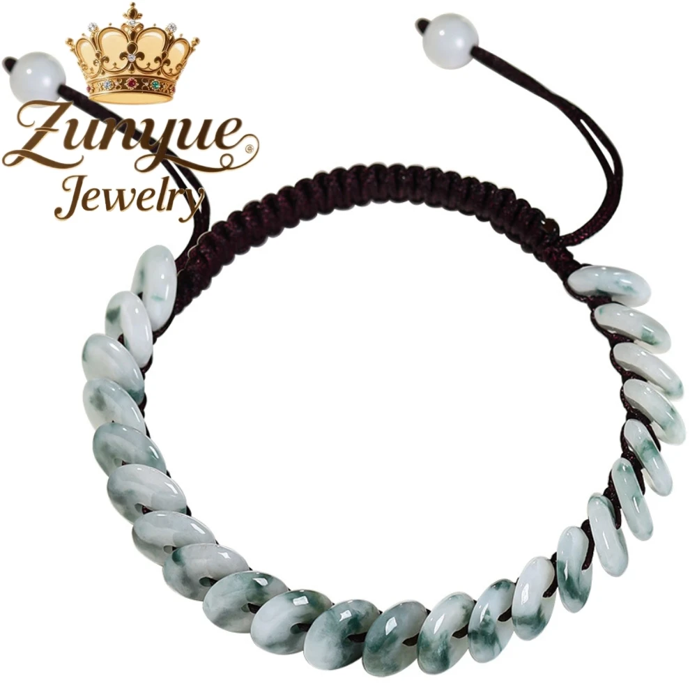 Genuine Natural Myanmar Grade A Jadeite Safety Buckle Bracelet Hand Braided Adjustable Wrist Jewelry Unisex Daily Ornament Gift