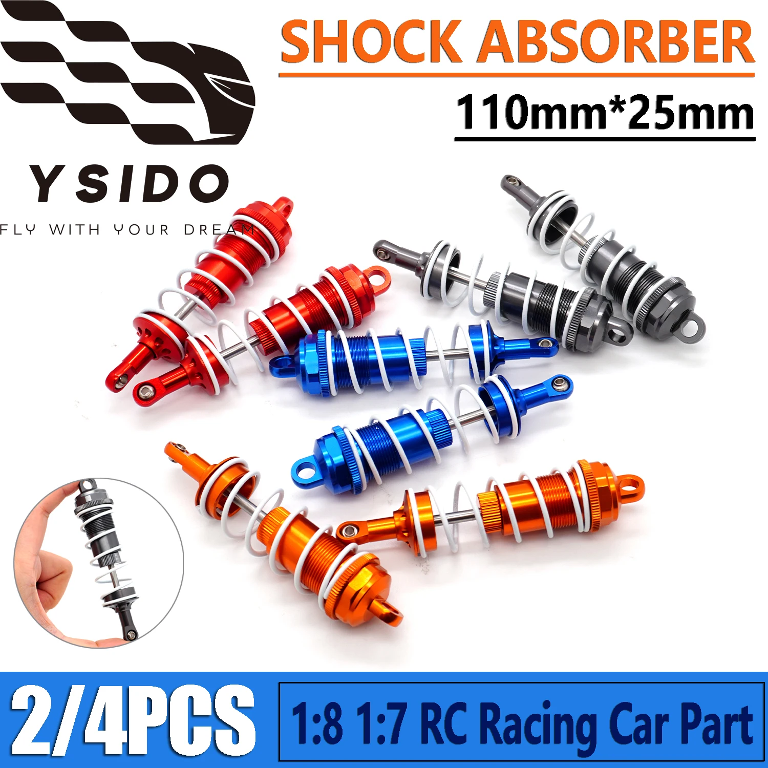 Amortyzator metalowy YSIDO 110mm do zawieszenia, pasuje do modeli RC 1:8 1:7 JLB HSP EM DHK HPI Redcat LRP ZD Racing