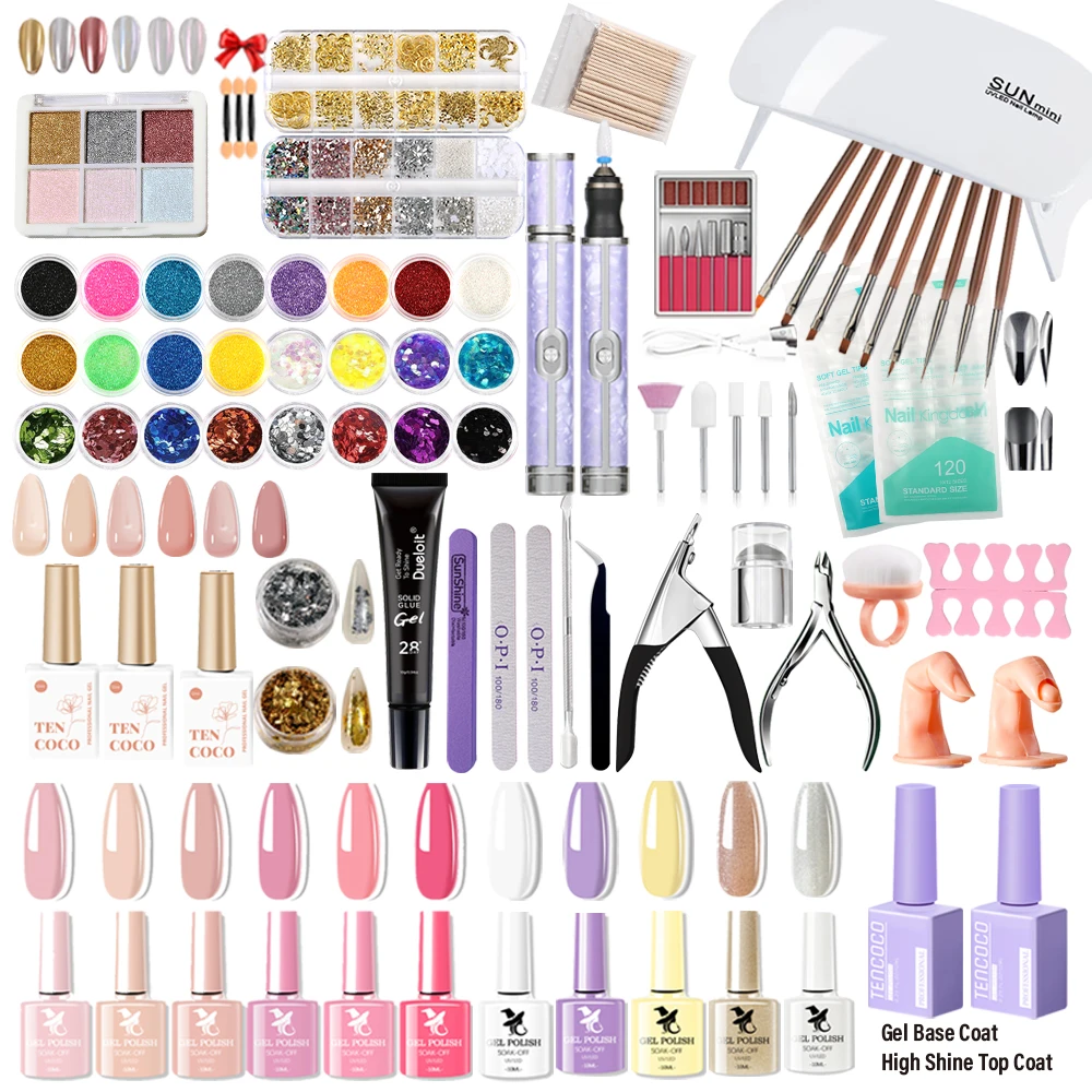 مجموعة طلاء الأظافر الجل مع مصباح أظافر بالأشعة فوق البنفسجية، آلة حفر الأظافر الكهربائية، مجموعة أدوات طلاء الأظافر الجلية، قاعدة معطف علوي، مجموعة أدوات طلاء الأظافر #1