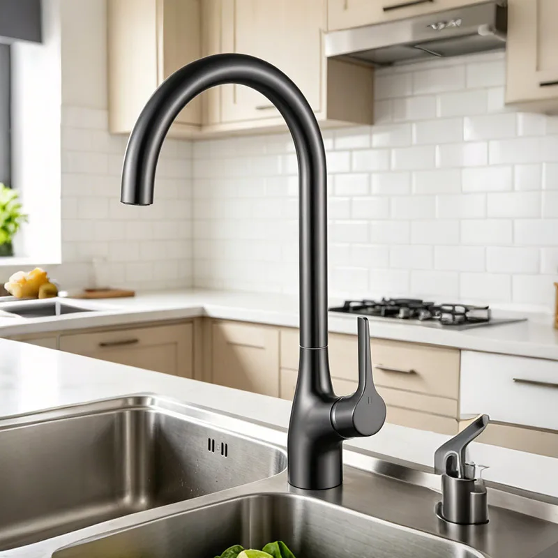 Bronze cold and hot water pull-out kitchen faucet, sink with washbasin and dishwashing basin, two-in-one splash-proof faucet