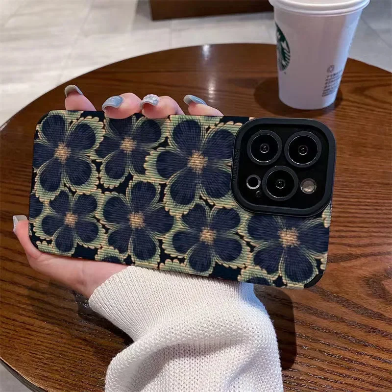 Funda de teléfono con flores verdes y negras, carcasa a prueba de golpes para IPhone 11, 12, 13, 14, 15, 16 Pro Max, 16 Pro Max