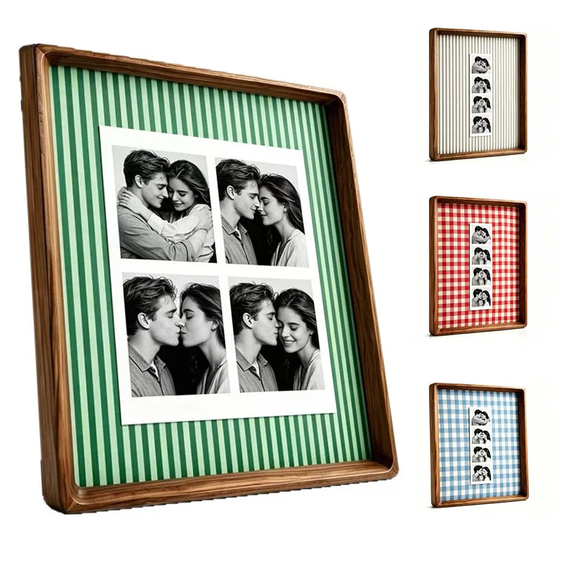 Walnut Wood Photo Frame 8 Styles Retro Solid Wood Rounded Stripe DIY Couple Picture Tabletop & Wall Mount Dual Use Photo Frame
