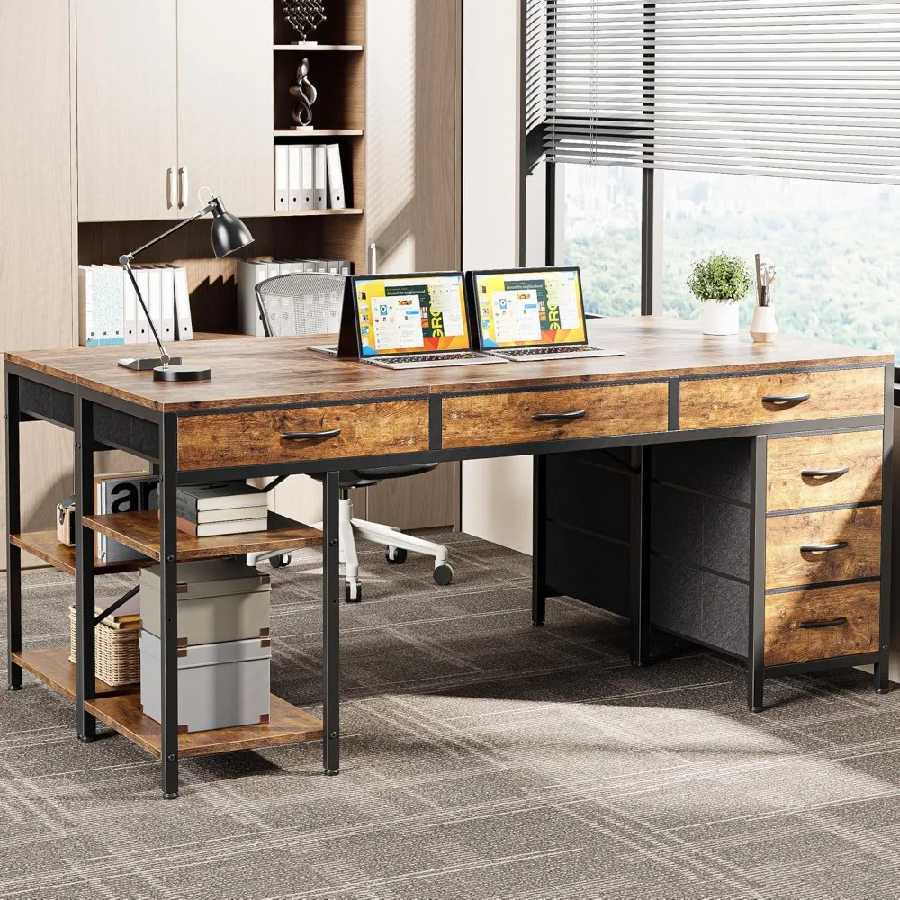 مكتب مكتب واسع 63 مع 6 أدراج، وحدة تخزين زاوية، وتصميم قابل للعكس للاستخدام المنزلي #2