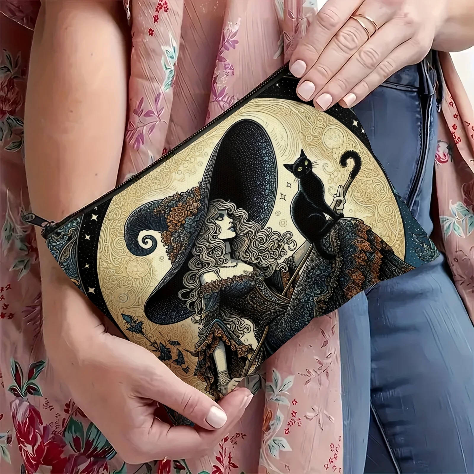마녀와 고양이가 디자인한 화장품 가방 - 귀여운 다기능 지퍼 파우치, 보석 보관 가방